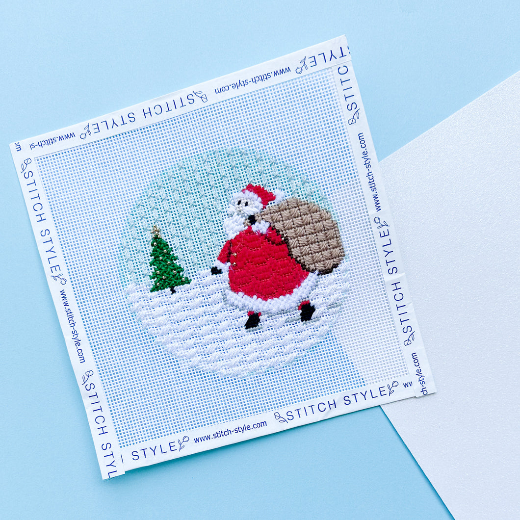 North Pole Needlepoint Canvas: Santa with Toy Sack Ornament
