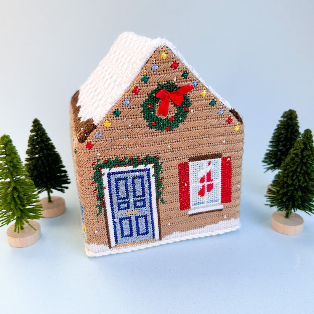 3D Christmas Home with Blue Truck Needlepoint Canvas