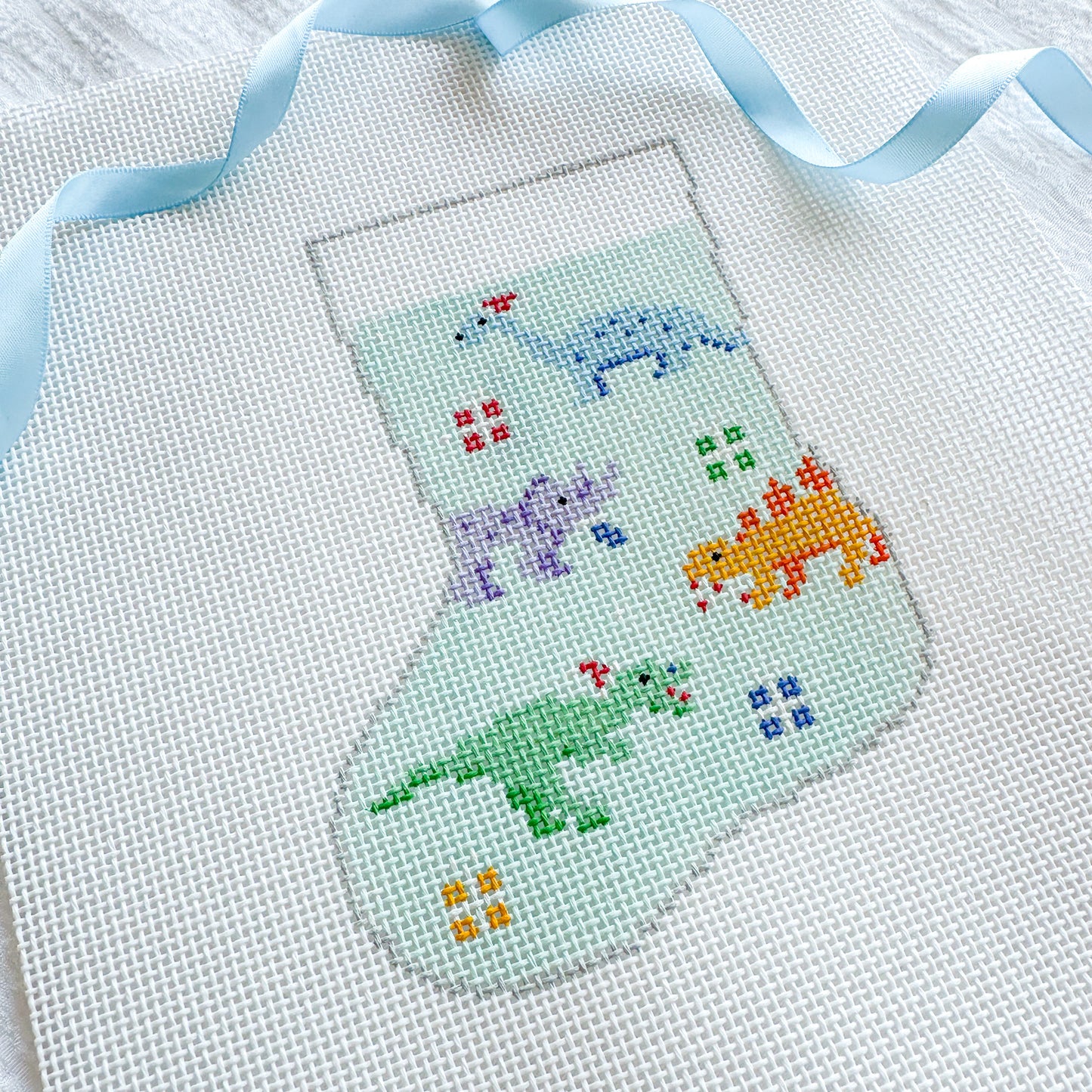 Dinosaur Mini Stocking 13 Mesh Needlepoint Canvas