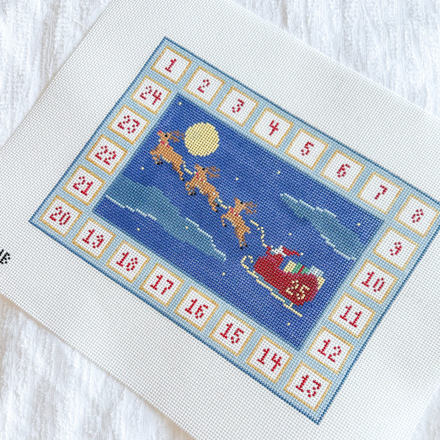 Santa and Reindeer Advent Calendar Needlepoint Canvas