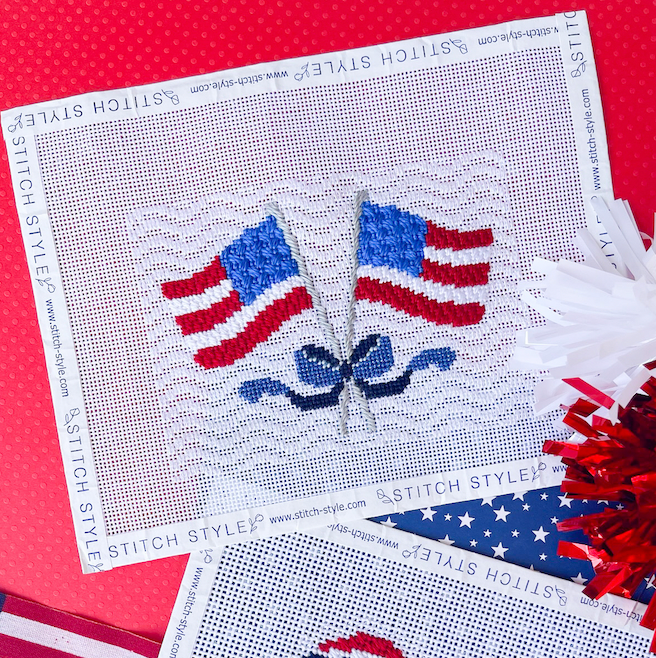 American Flags With Bow Needlepoint Canvas