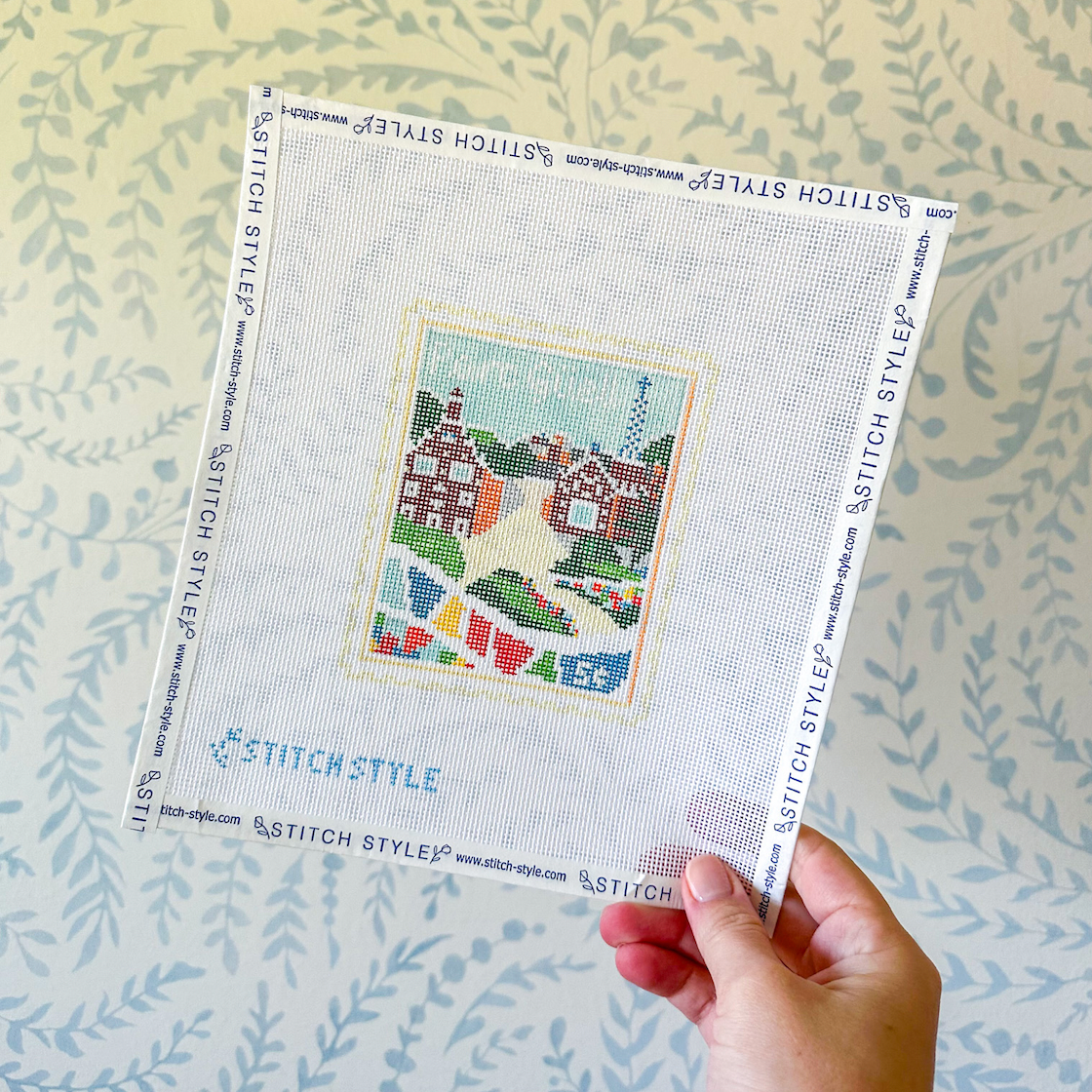 Barcelona Parc Guell Stamp 18 Mesh Needlepoint Canvas