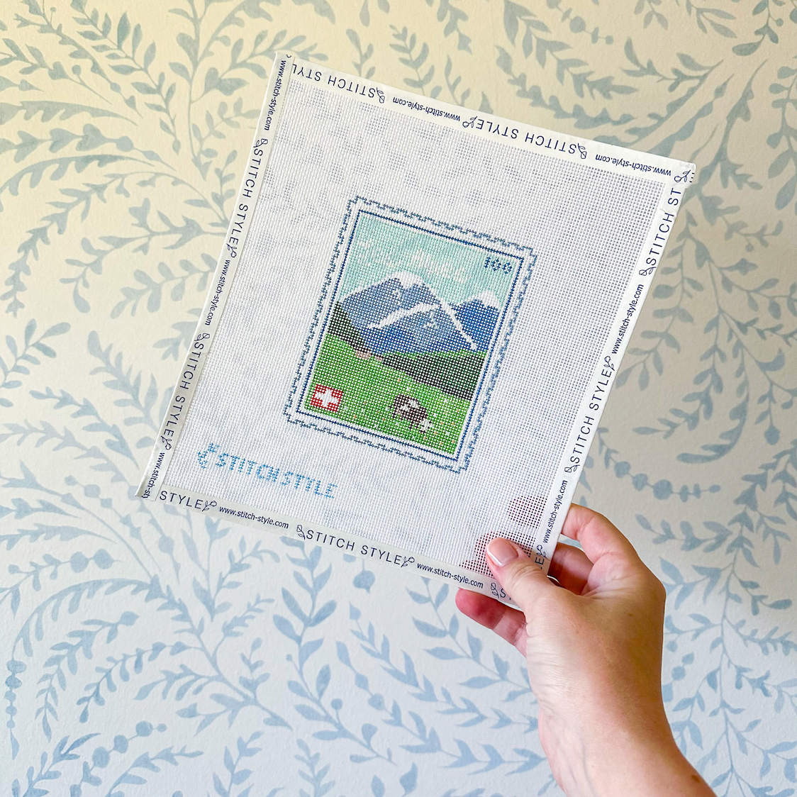 Swiss Alps Stamp 18 Mesh Needlepoint Canvas