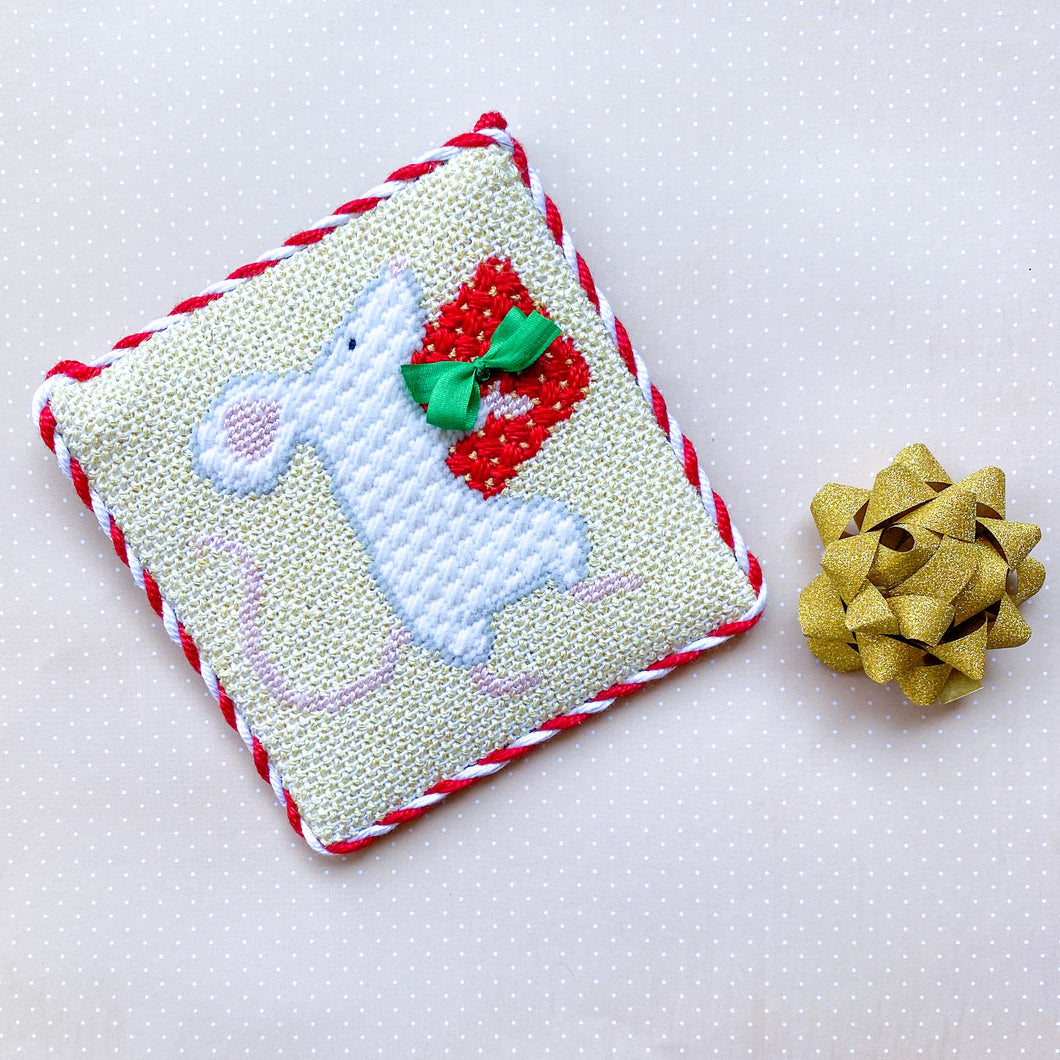Mouse with Red Present Needlepoint Canvas
