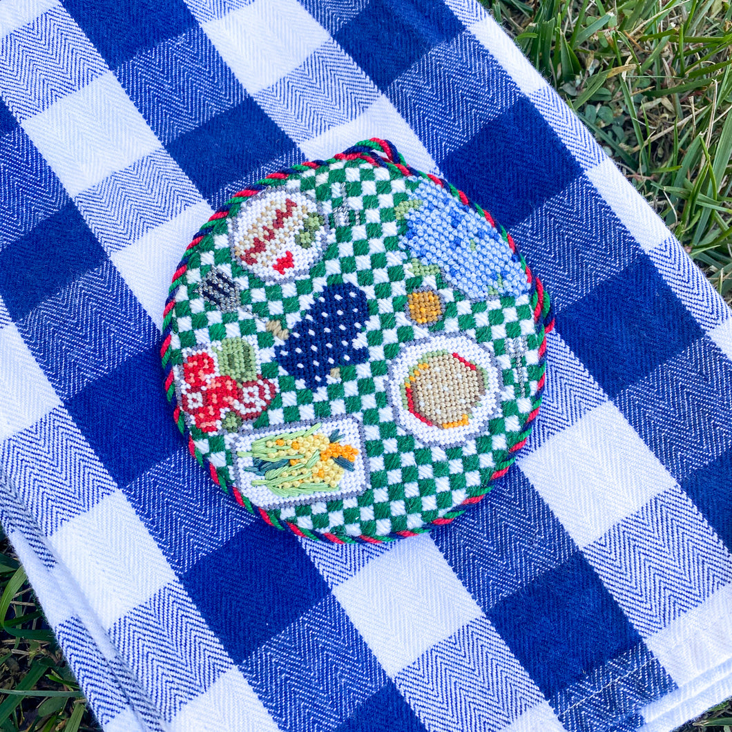 Barbecue on Green Gingham Needlepoint Canvas