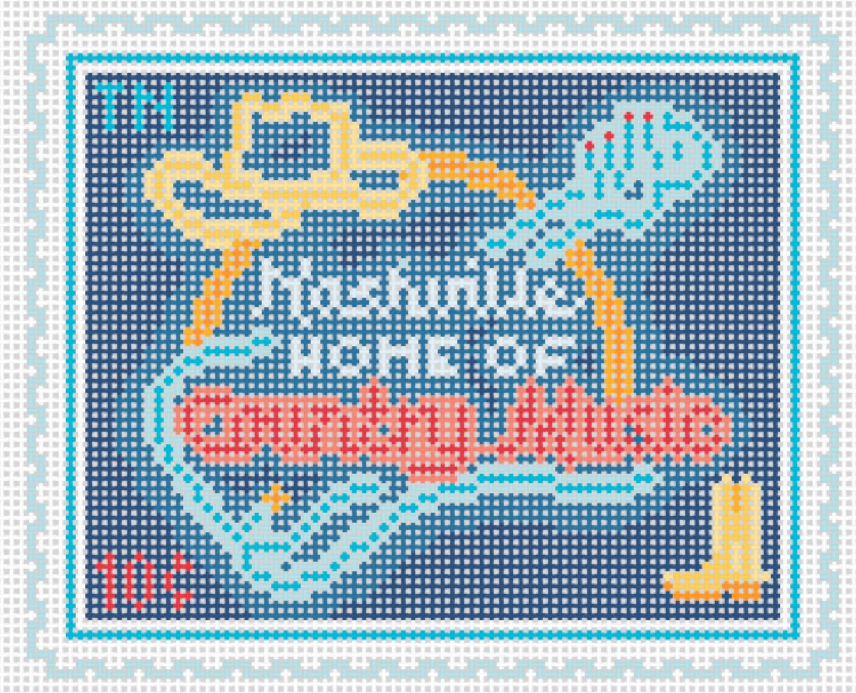 Nashville Travel Stamp 18 Mesh Needlepoint Canvas