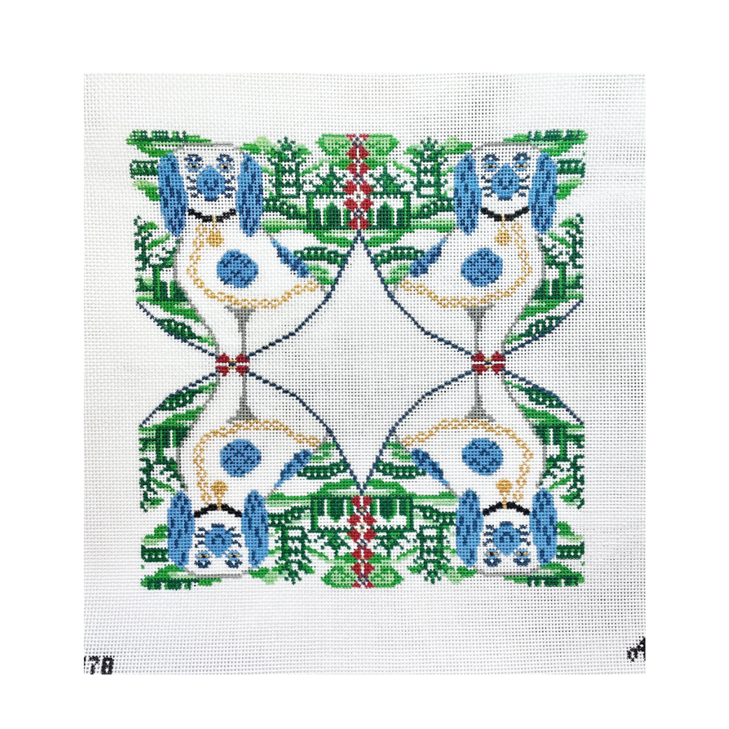 Chinoiserie Dog 10 x 10 Tray Insert Needlepoint Canvas