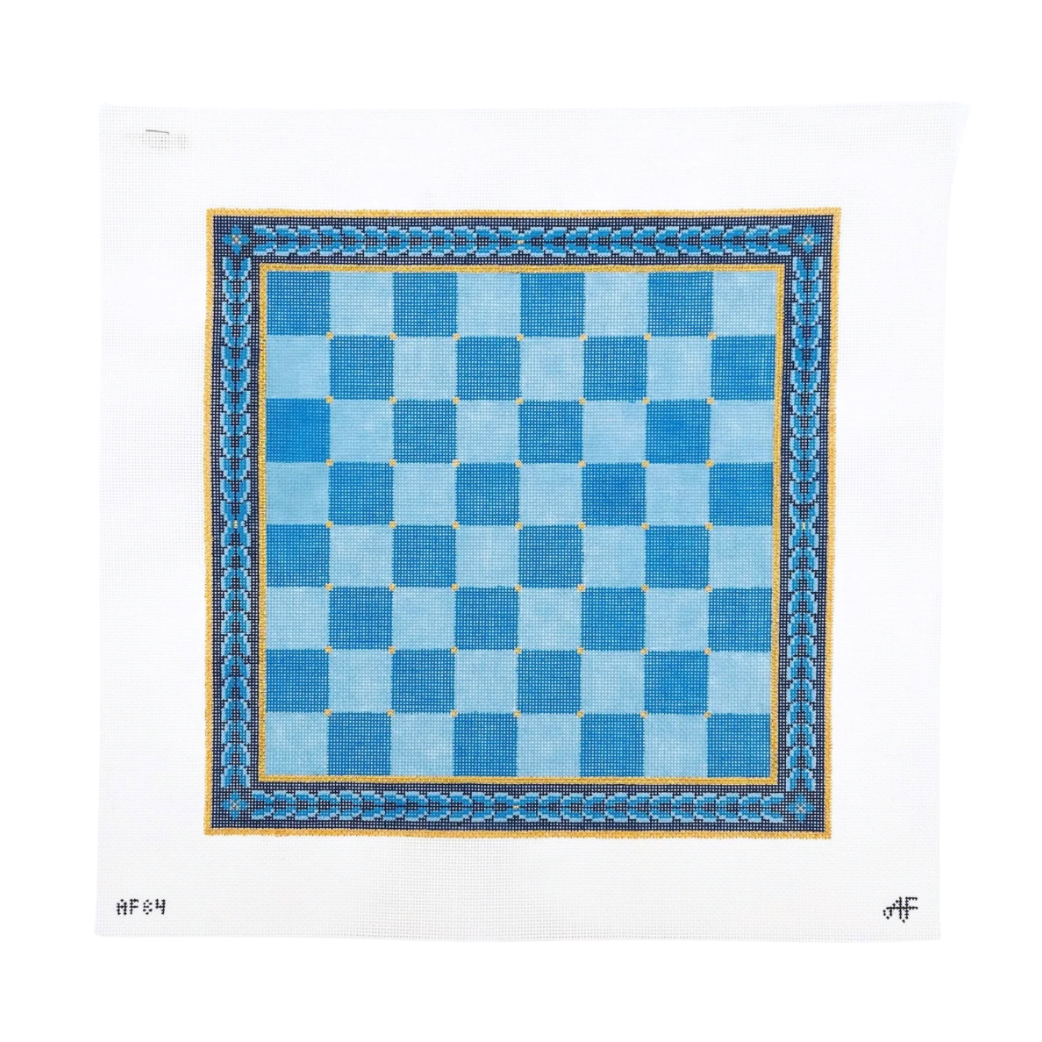 Blue Medallion Chess/Checkers Board 14 mesh Needlepoint Canvas