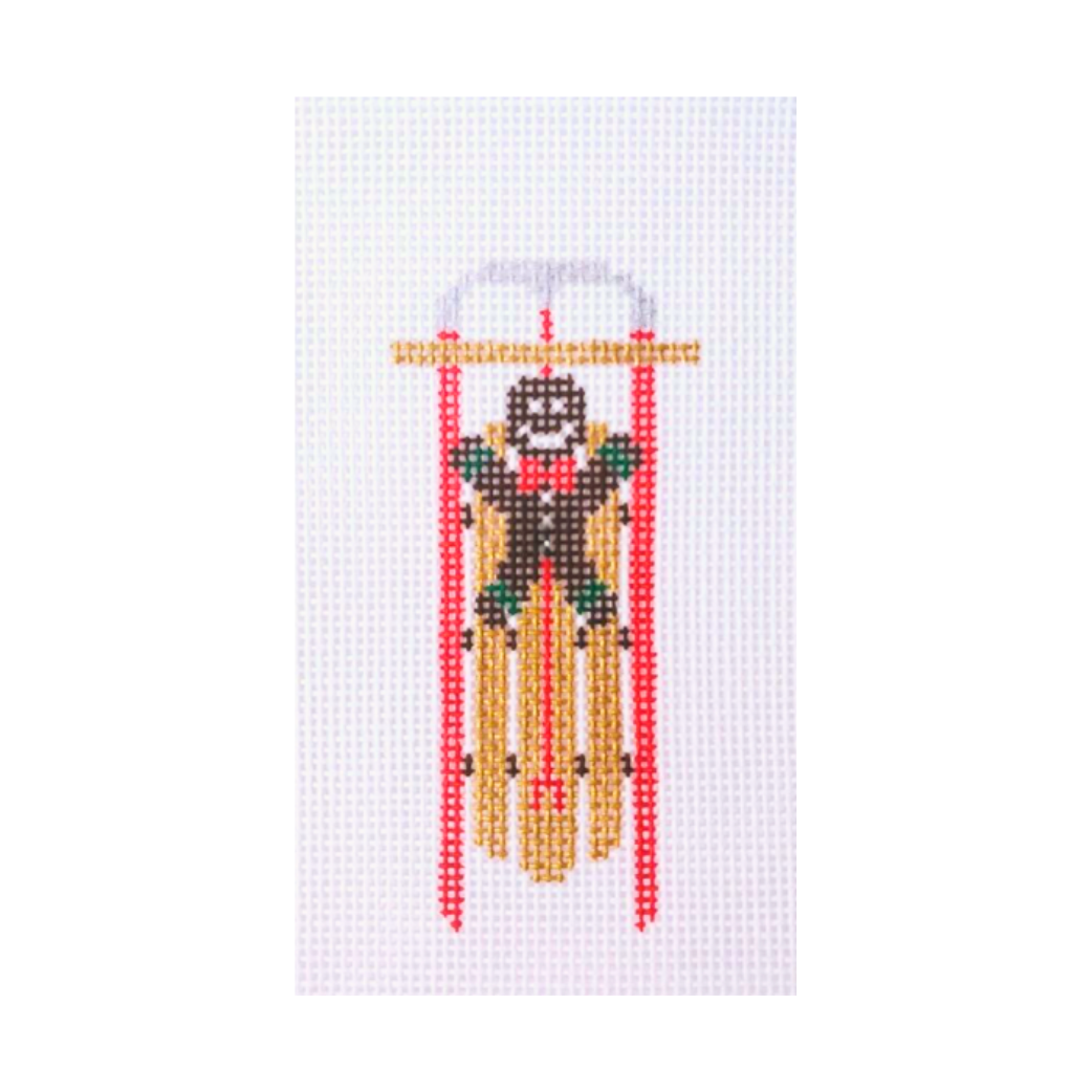 Sled with Gingerbread Man Needlepoint Canvas