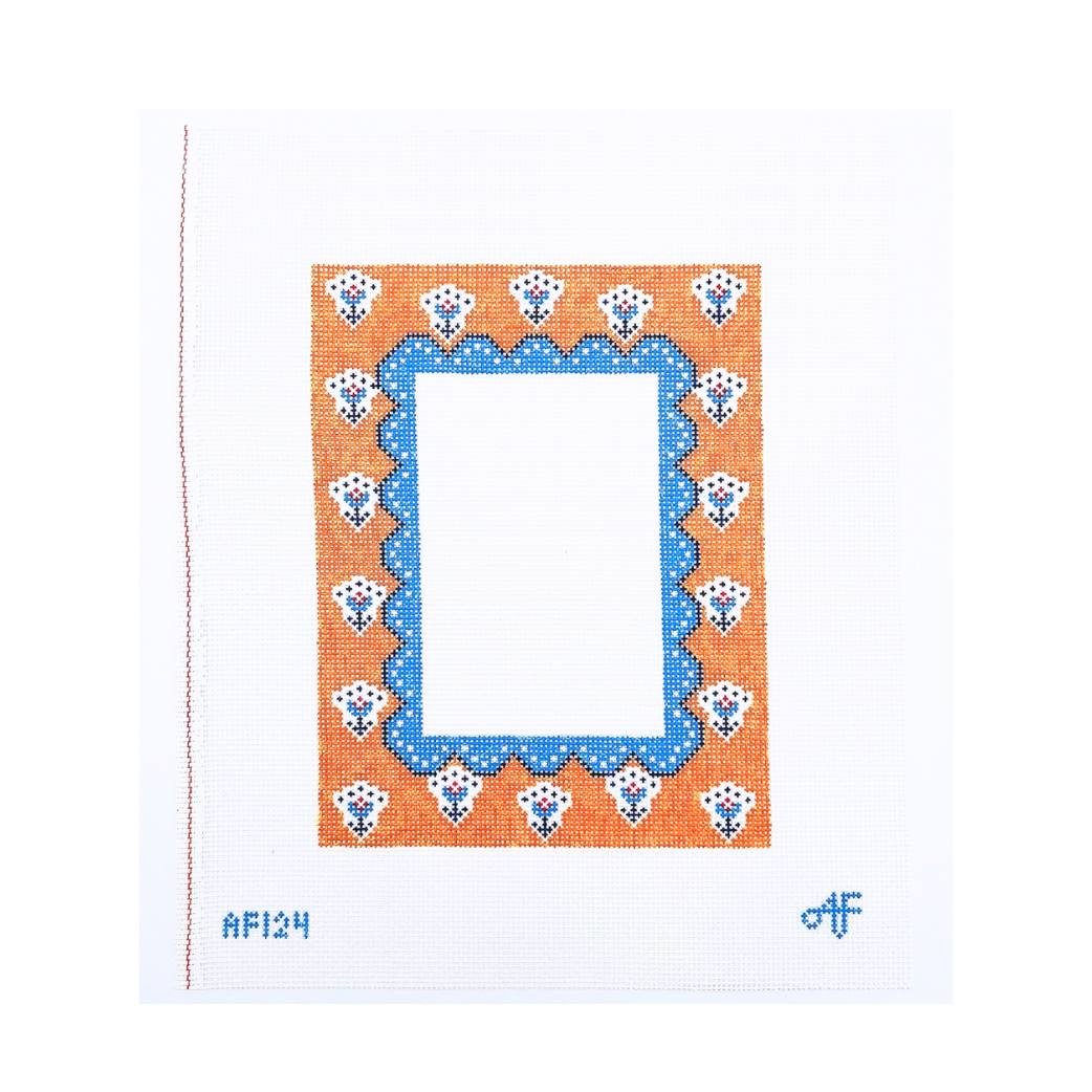 Orange and Periwinkle Frame 13 mesh Needlepoint Canvas