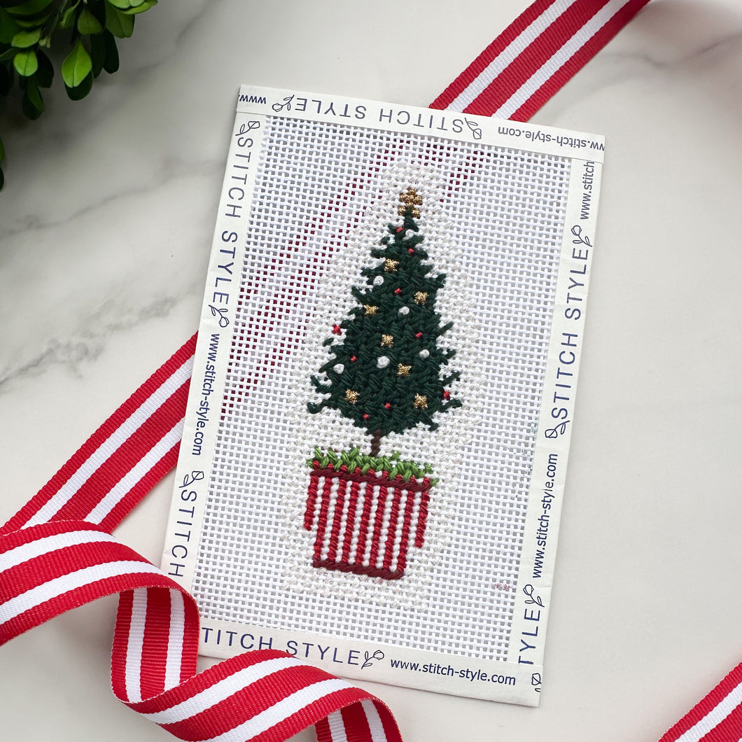 Christmas Tree in Red and White Pot Needlepoint Canvas
