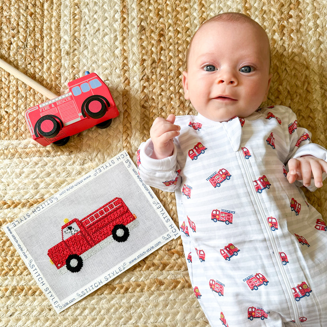 Dalmatian in Fire Truck Needlepoint Canvas