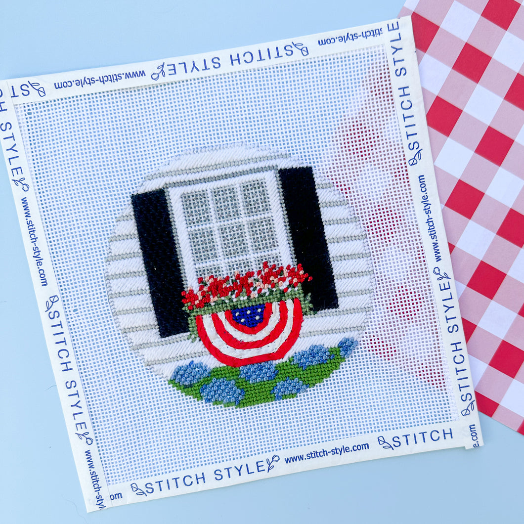 Patriotic Window with Bunting Needlepoint Canvas