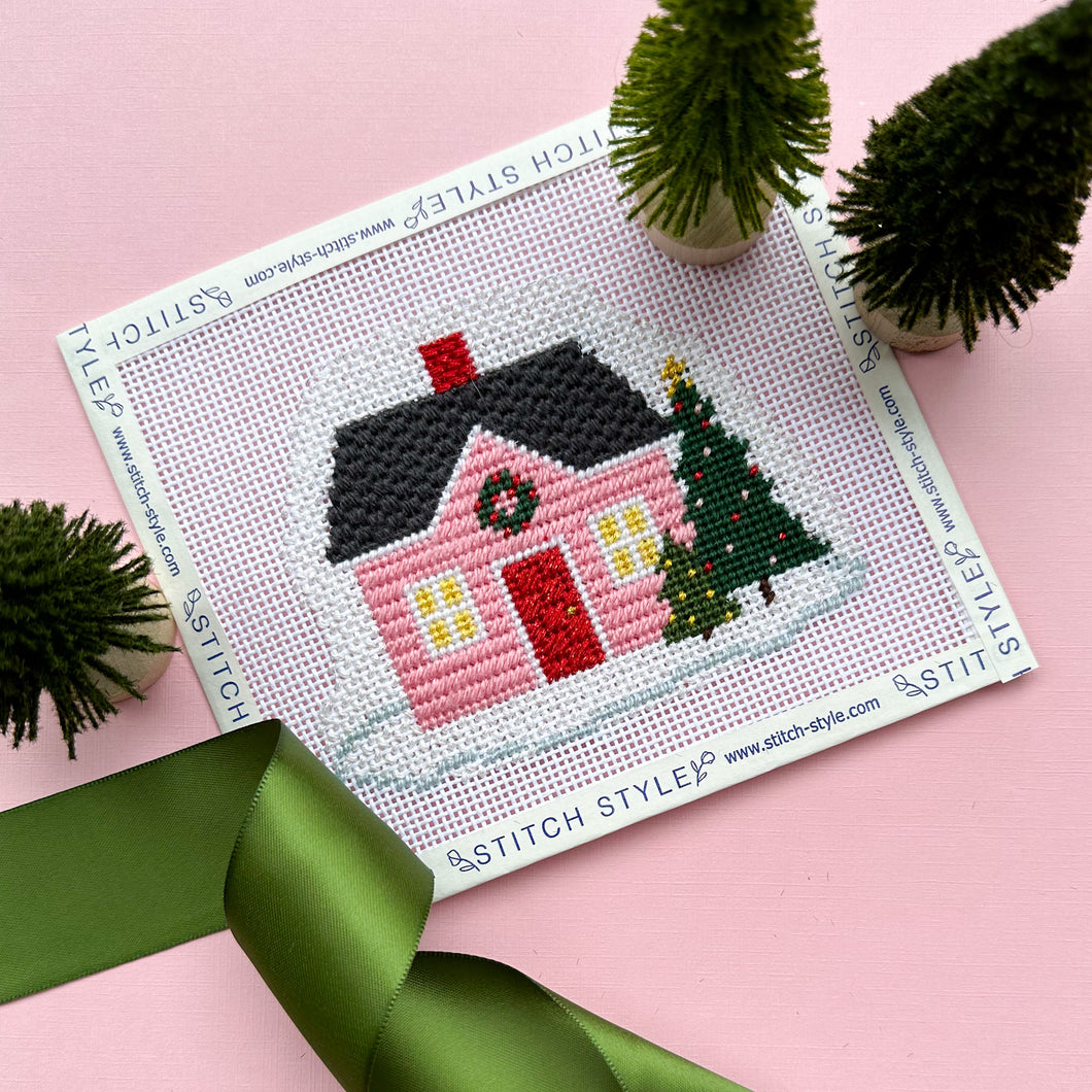 Pink Christmas Home Needlepoint Canvas