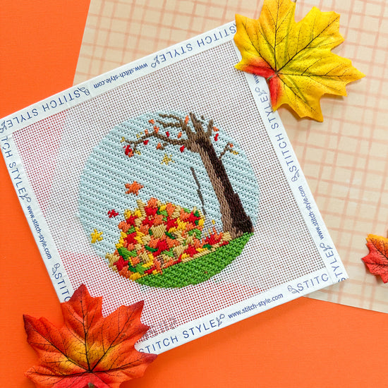 Leaf Raking Needlepoint Canvas