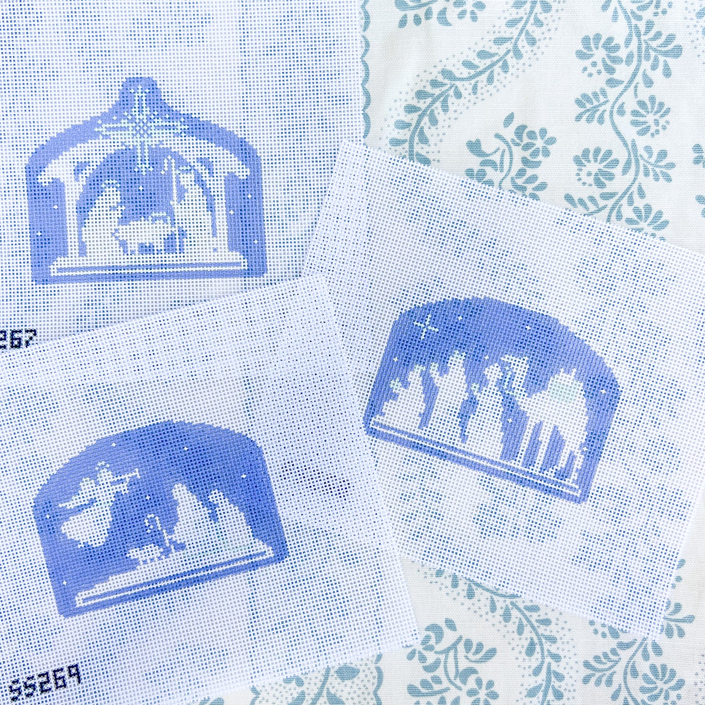 Blue and White Nativity Needlepoint Canvas