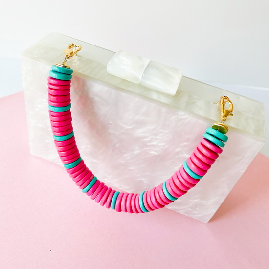 MOLLYBEADS Clutch Handle- Hot Pink & Turquoise