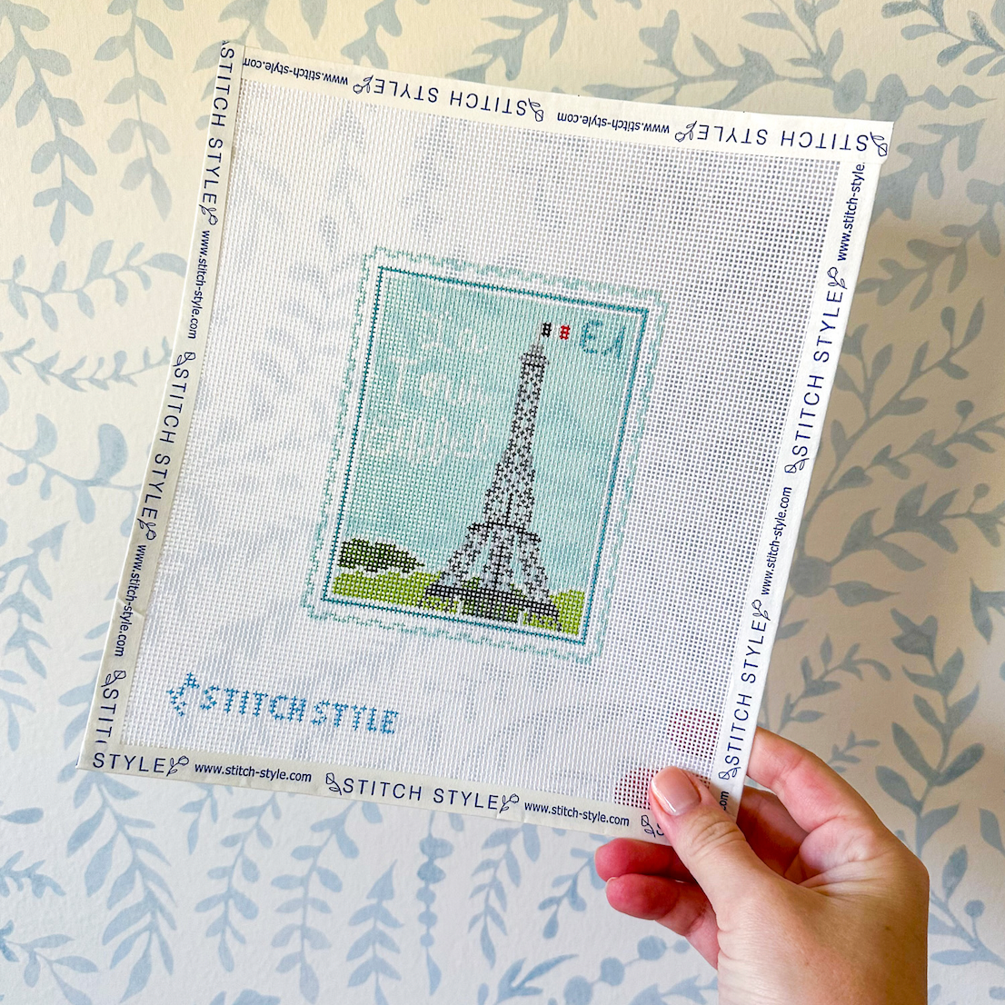 Paris Eiffel Tower Stamp 18 Mesh Needlepoint Canvas