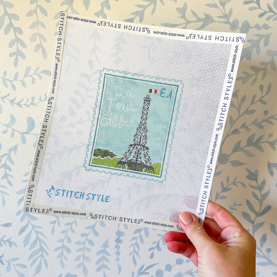 Paris Eiffel Tower Stamp 18 Mesh Needlepoint Canvas