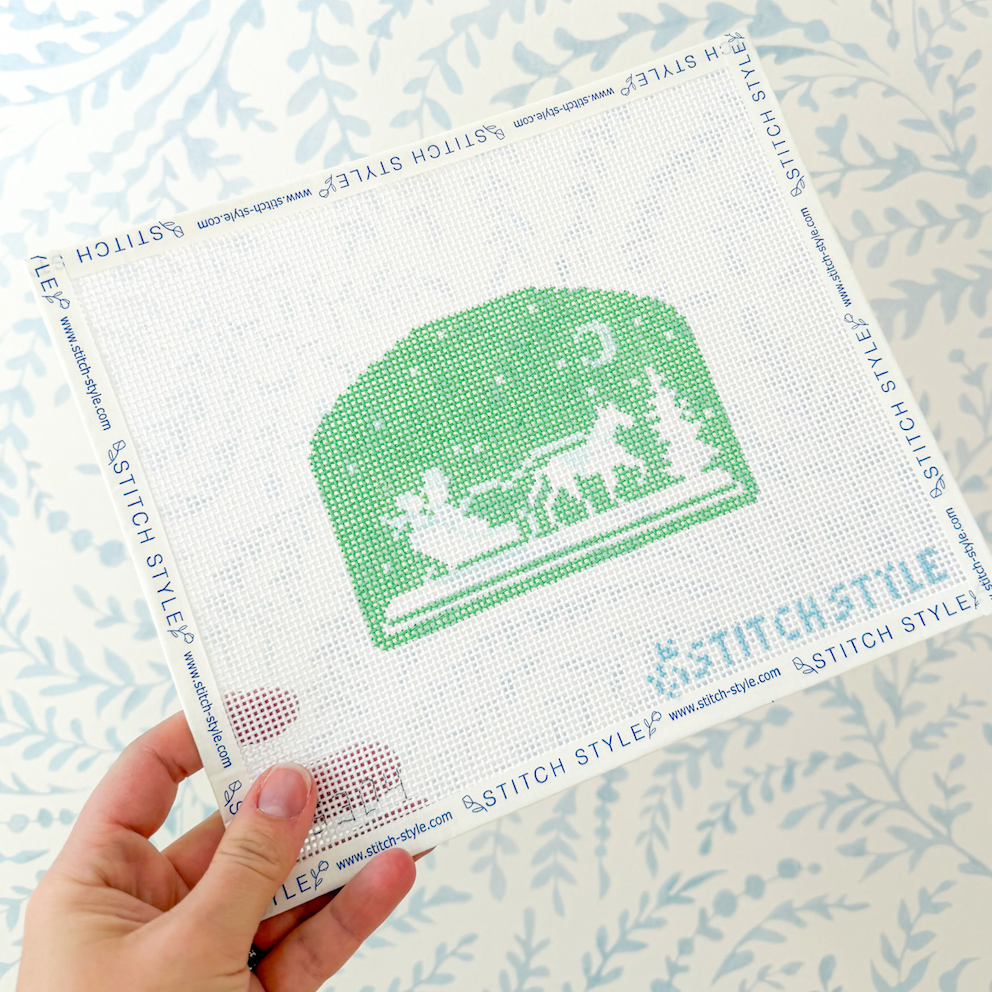 Mint Green Horse Drawn Carriage Silhouette 13 Mesh Needlepoint Canvas