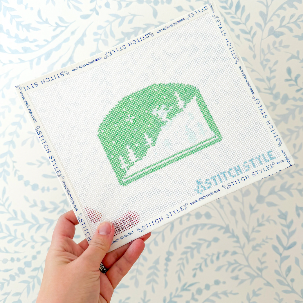 Mint Green Skier Silhouette 13 Mesh Needlepoint Canvas