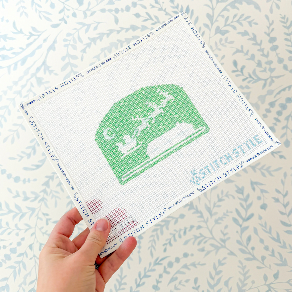 Mint Green Flying Santa Silhouette 13 Mesh  Needlepoint Canvas