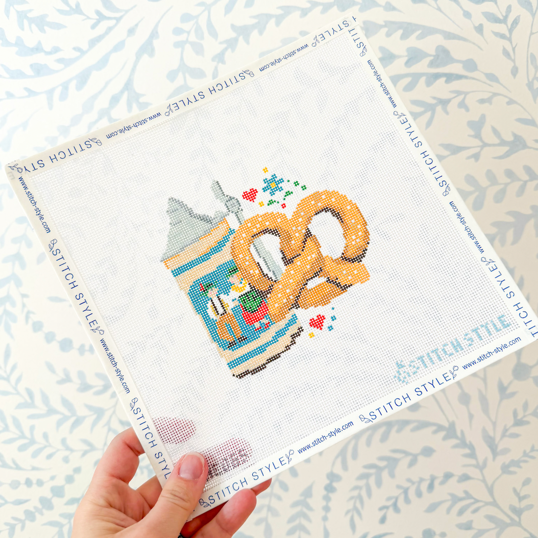 Beer Stein and Pretzel 18 Mesh Needlepoint Canvas