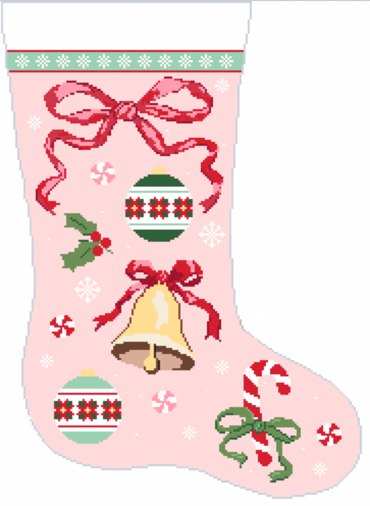 Pink Stocking with Bell 13 mesh Needlepoint Canvas