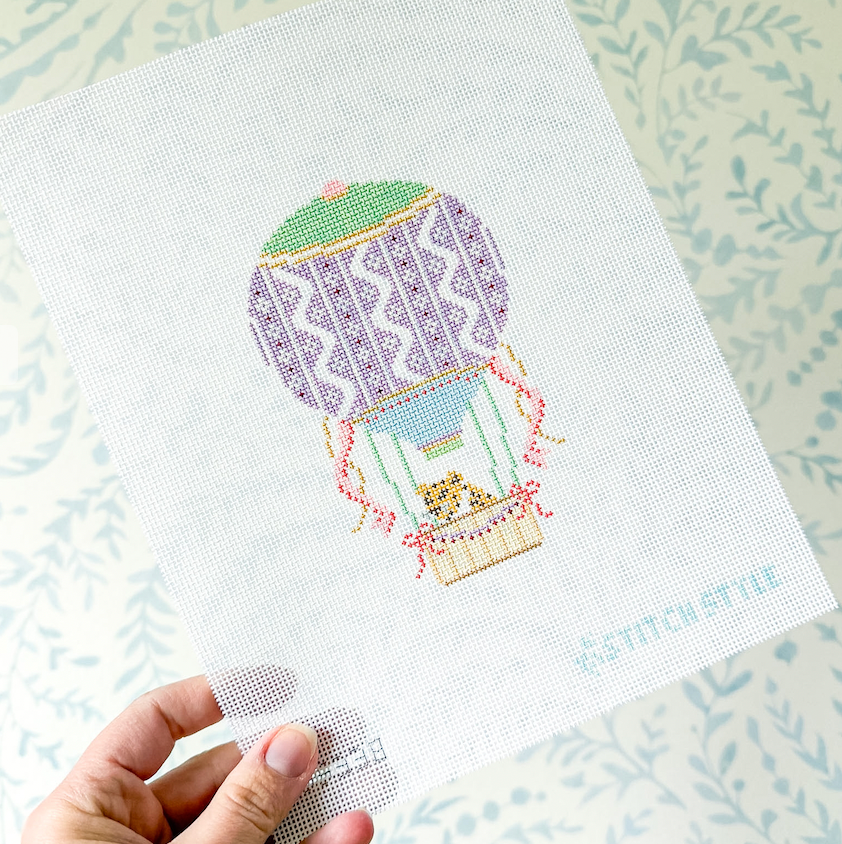 Purple and Pink Hot Air Balloon with Leopard 18 mesh Needlepoint Canvas