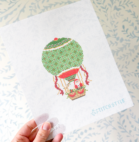 Christmas Hot Air Balloon with Santa 18 mesh Needlepoint Canvas
