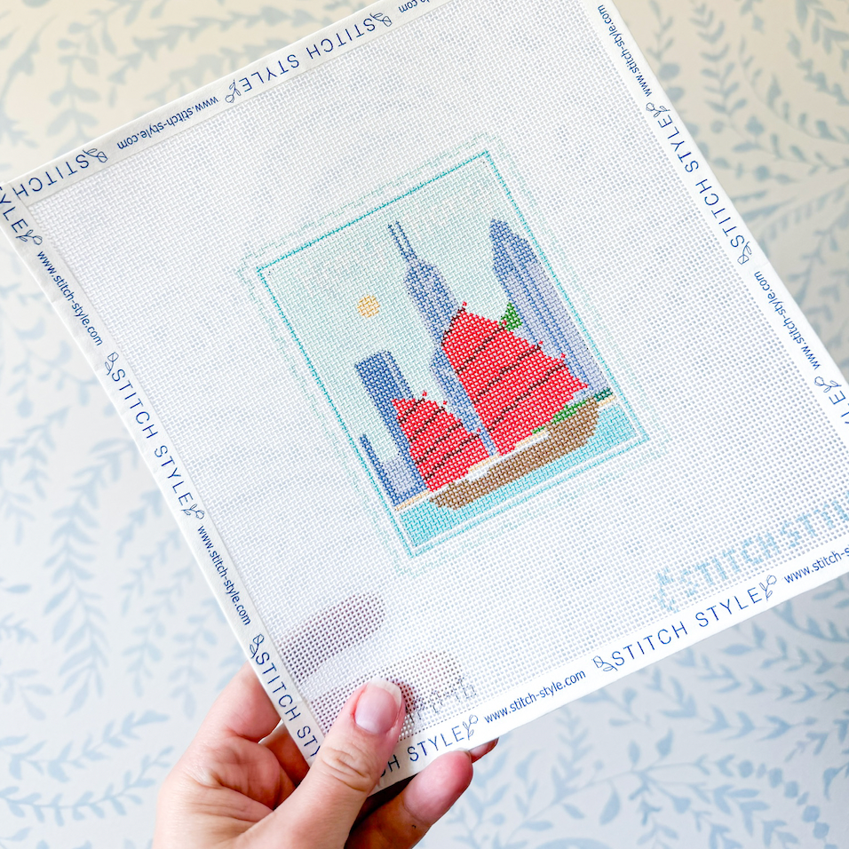 Hong Kong 18 Mesh Travel Stamp Needlepoint Canvas