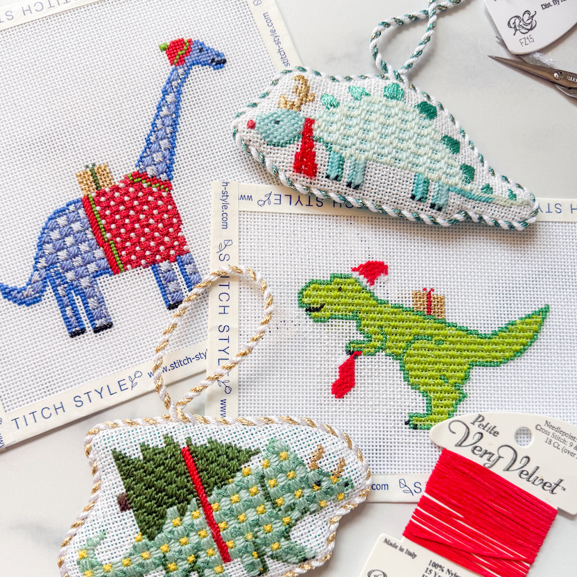 Christmas Dinosaur Needlepoint Canvases