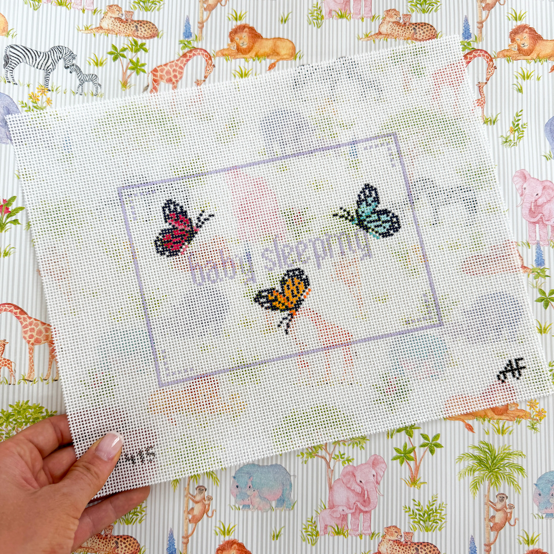 Baby Sleeping Butterfly Sign 14 mesh Needlepoint Canvas