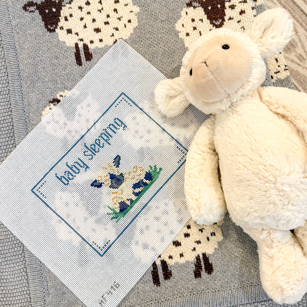 Baby Sleeping Lamb Sign 14 mesh Needlepoint Canvas