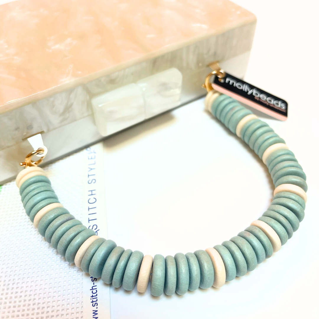 MOLLYBEADS Clutch Handle- Light Blue & Cream