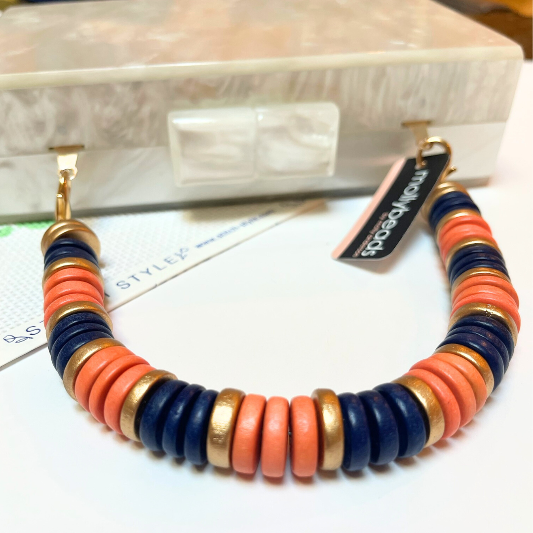 MOLLYBEADS Clutch Handle- Orange, Navy and Gold