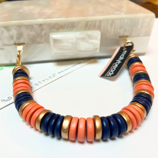 MOLLYBEADS Clutch Handle- Orange, Navy and Gold