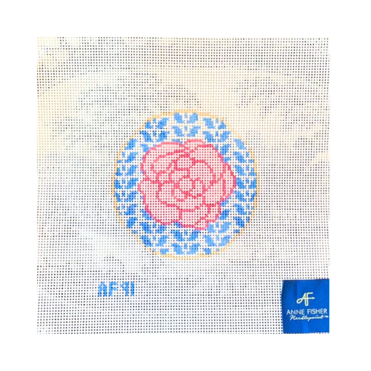 Pink 4" Flower Round Insert Needlepoint Canvas