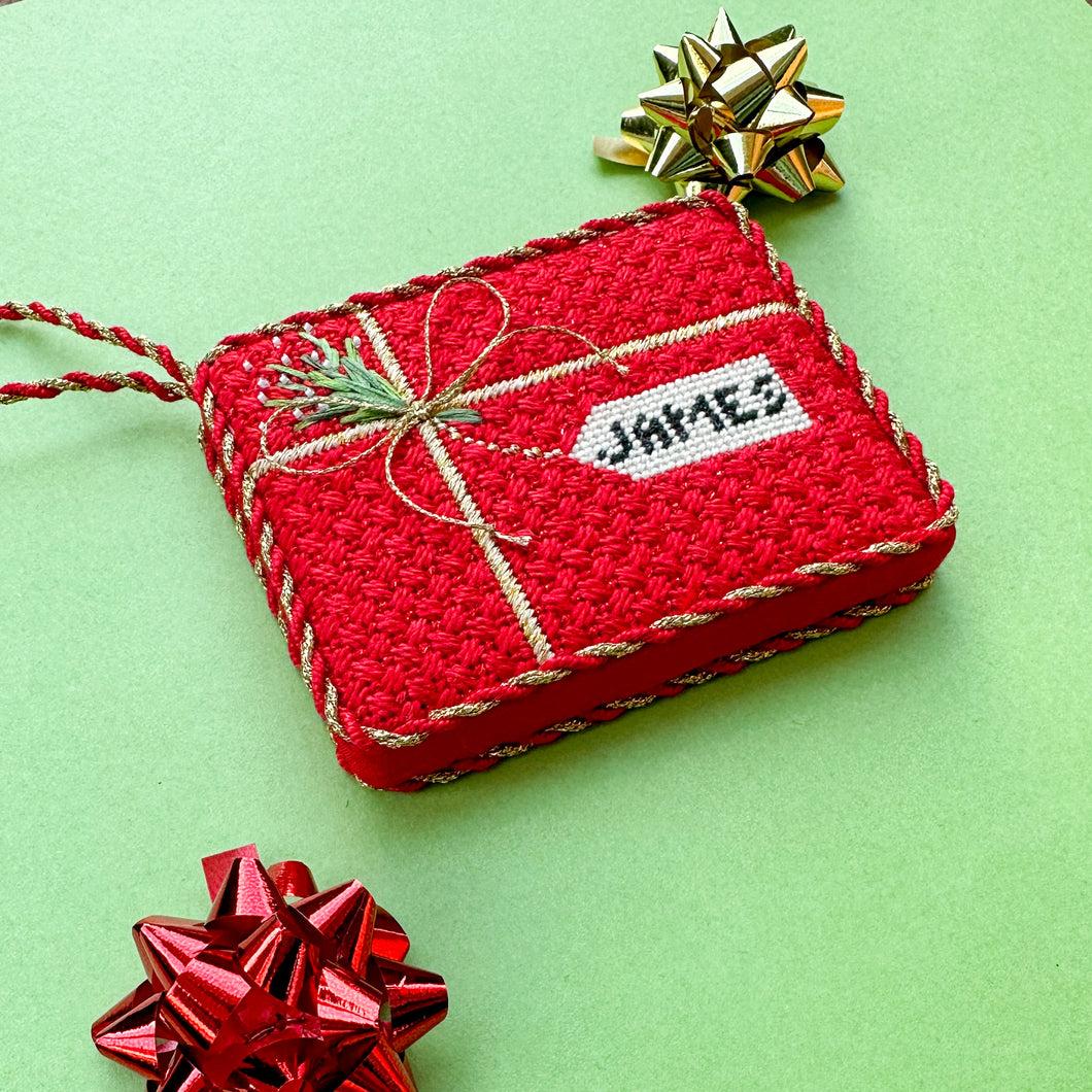 Red Present with Tag Needlepoint Canvas