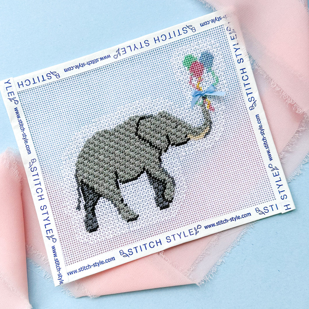 Baby Elephant with Balloons Needlepoint Canvas