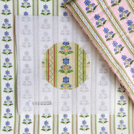 Emily Quigley: Floral Block Print Round Needlepoint Canvas