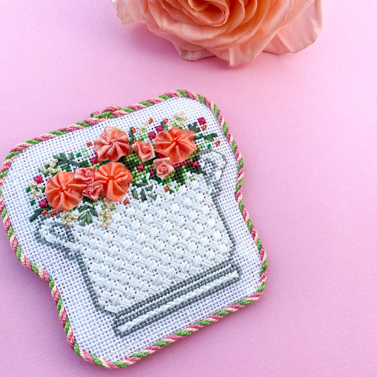 Pink Peony Floral Arrangement Needlepoint Canvas