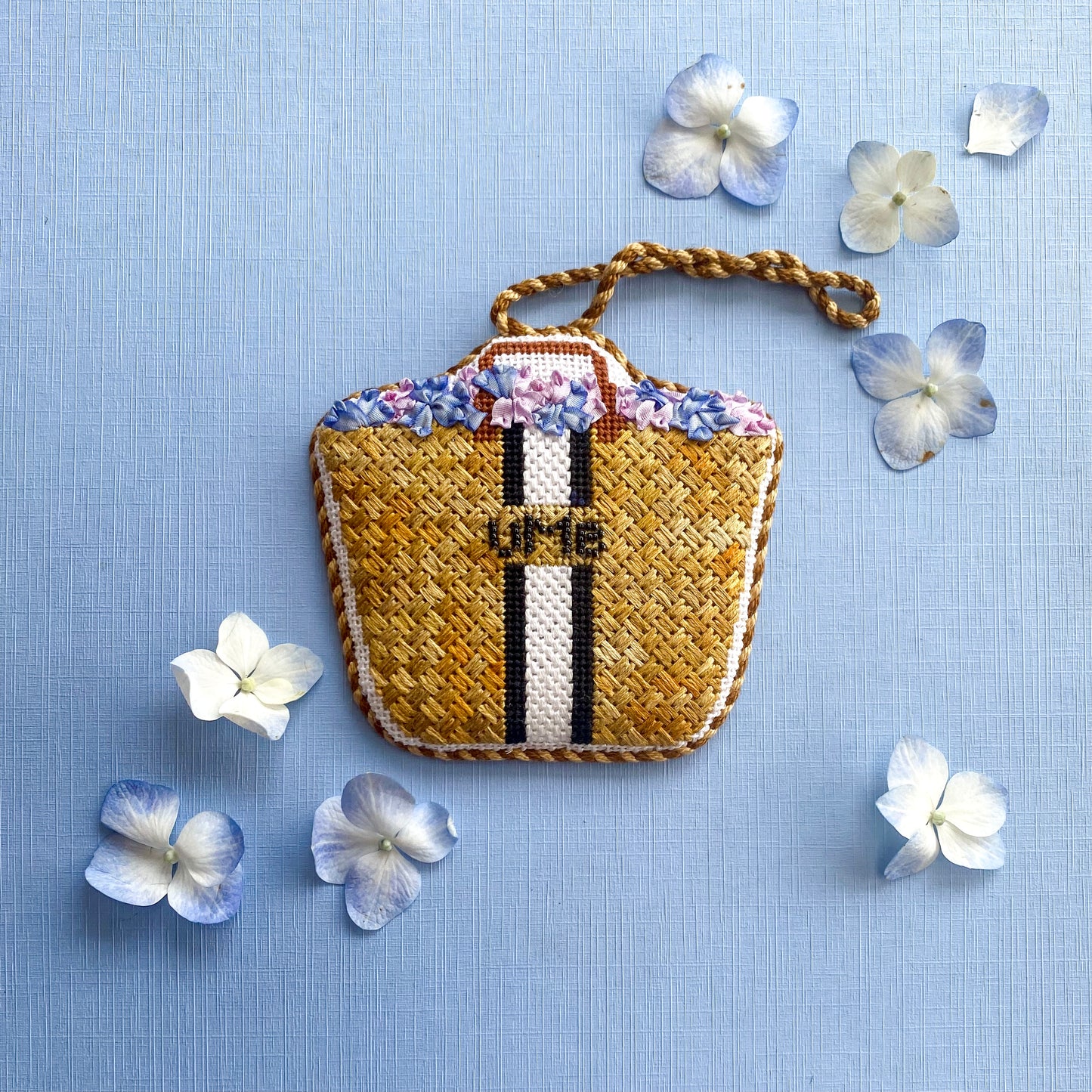 Stitch Guide for Grant Point Designs Basket with Hydrangeas